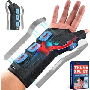 FEATOL Carpal Tunnel Wrist Brace Night Support Thumb Spica Splint Right Hand S/M